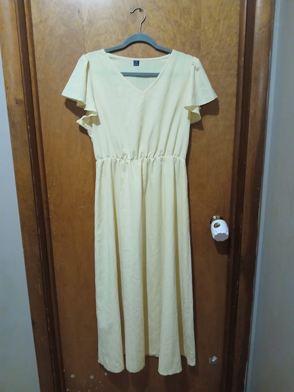 SHEIN Pale Yellow V-Neck Flutter Sleeve Maxi Dress